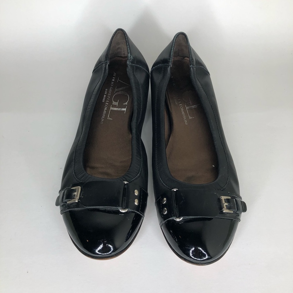 AGL Shoes Flats Slip Ons Women Size 40 US 9 Black Leather Italy Cap Toe - Picture 12 of 16